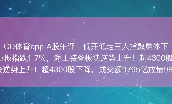 OD体育app A股午评：低开低走三大指数集体下降，沪指跌0.94%创业板指跌1.7%，海工装备板块逆势上升！超4300股下降，成交额9795亿放量987亿