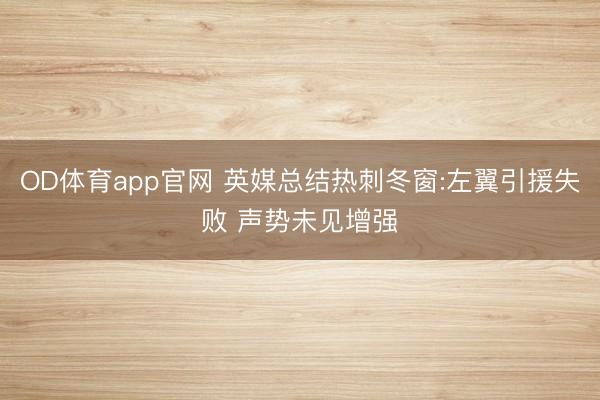 OD体育app官网 英媒总结热刺冬窗:左翼引援失败 声势未见增强