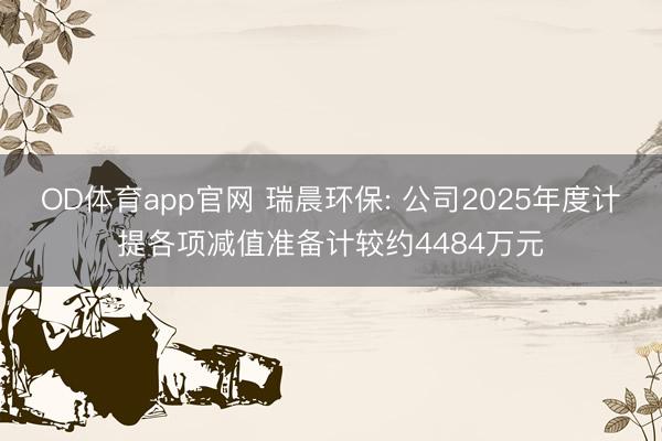 OD体育app官网 瑞晨环保: 公司2025年度计提各项减值准备计较约4484万元