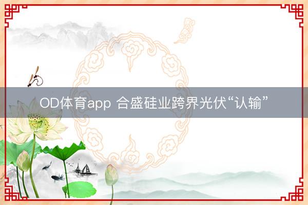 OD体育app 合盛硅业跨界光伏“认输”