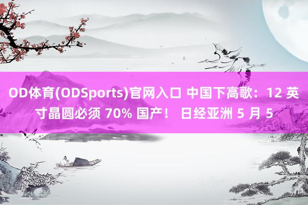 OD体育(ODSports)官网入口 中国下高歌：12 英寸晶圆必须 70% 国产！ 日经亚洲 5 月 5