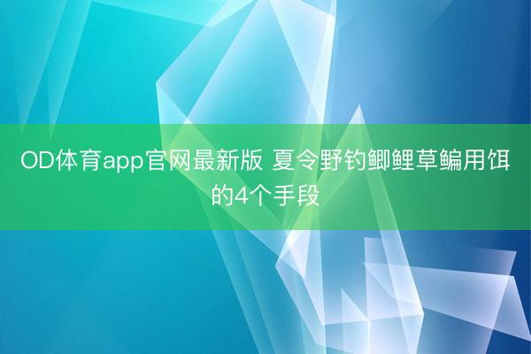 OD体育app官网最新版 夏令野钓鲫鲤草鳊用饵的4个手段
