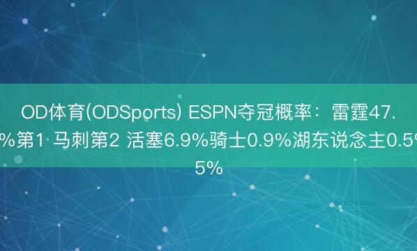 OD体育(ODSports) ESPN夺冠概率：雷霆47.3%第1 马刺第2 活塞6.9%骑士0.9%湖东说念主0.5%