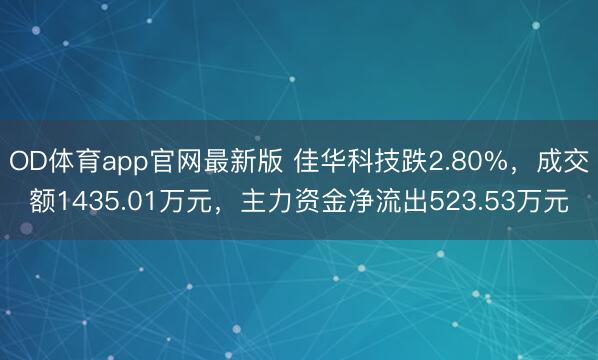 OD体育app官网最新版 佳华科技跌2.80%,成交额1435.01万元,主力资金净流出523.53万元