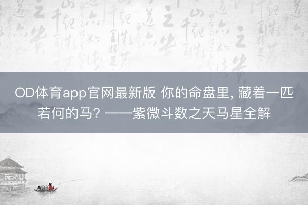 OD体育app官网最新版 你的命盘里， 藏着一匹若何的马? ——紫微斗数之天马星全解