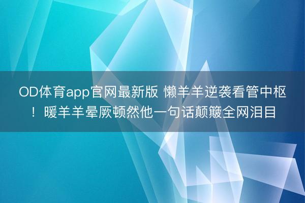 OD体育app官网最新版 懒羊羊逆袭看管中枢！暖羊羊晕厥顿然他一句话颠簸全网泪目